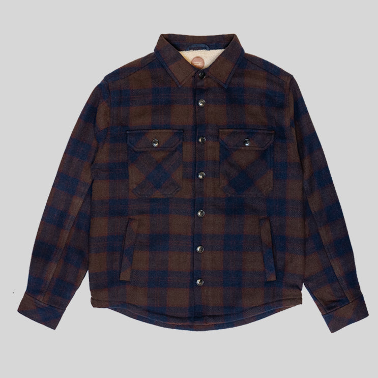 CHAZ BORG NAVY TAN CHECK LINED OVERSHIRT