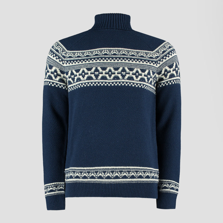 FAIRISLE TEXTURE ROLLNECK DENIM ECRU