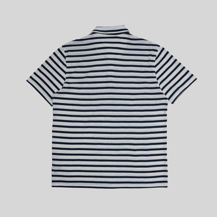 HARVEY ECRU/NAVY STRIPE PIQUE POLO