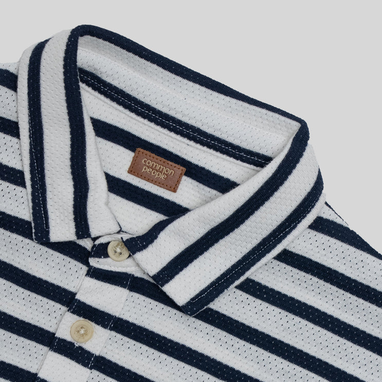 HARVEY ECRU/NAVY STRIPE PIQUE POLO