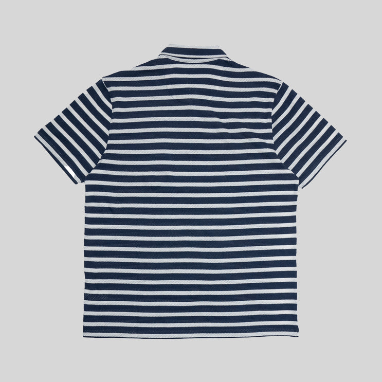 HARVEY NAVY/ECRU STRIPE PIQUE POLO